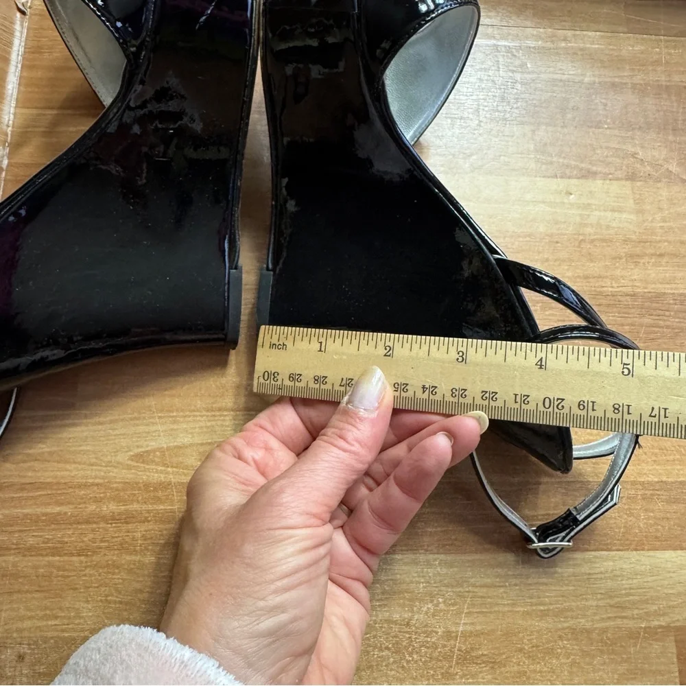 Charles David truce black patent wedge open toe shoes ankle strap size 9 - Picture 10 of 12